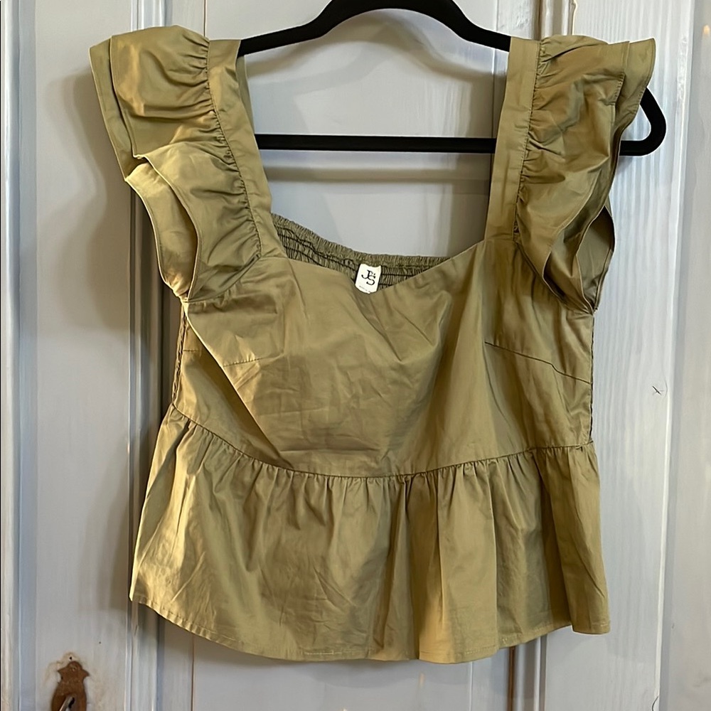 Women's Olive Ruffle Sleeve Top